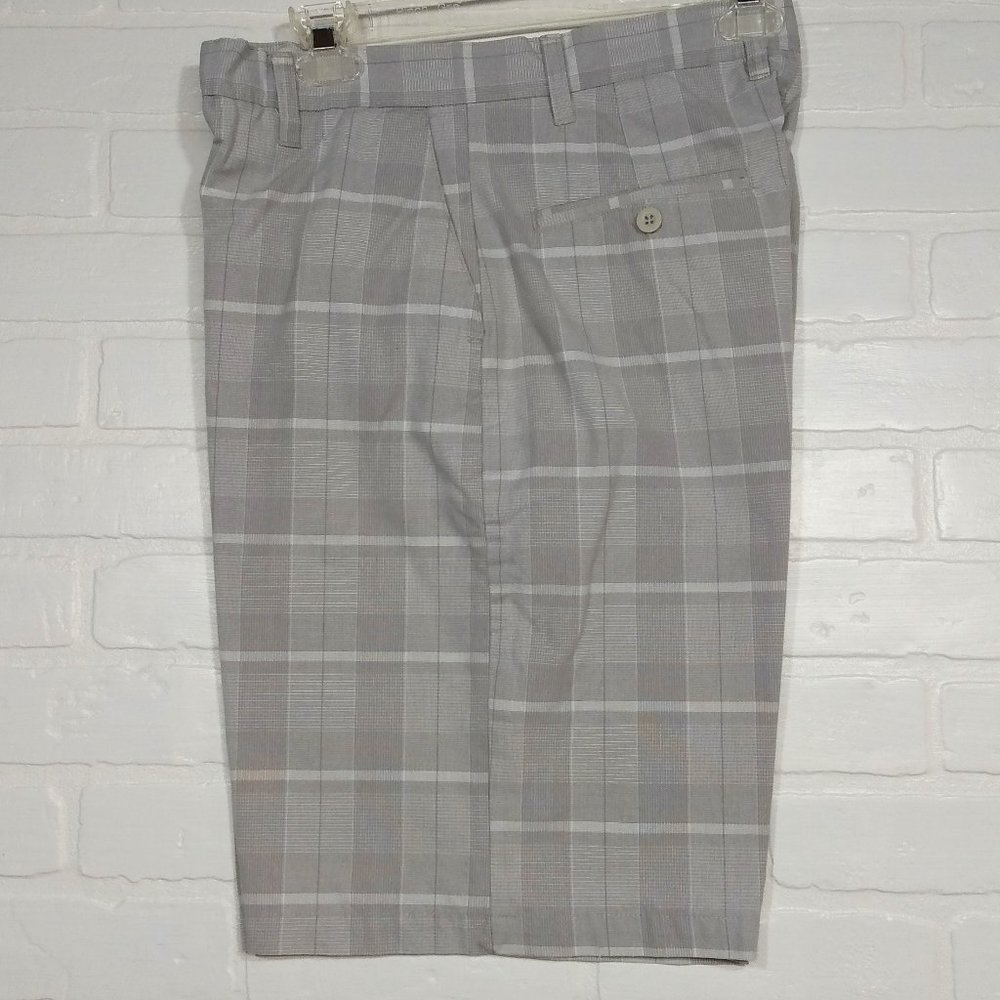 Subculture men's beige gray plaid flat front shorts 32